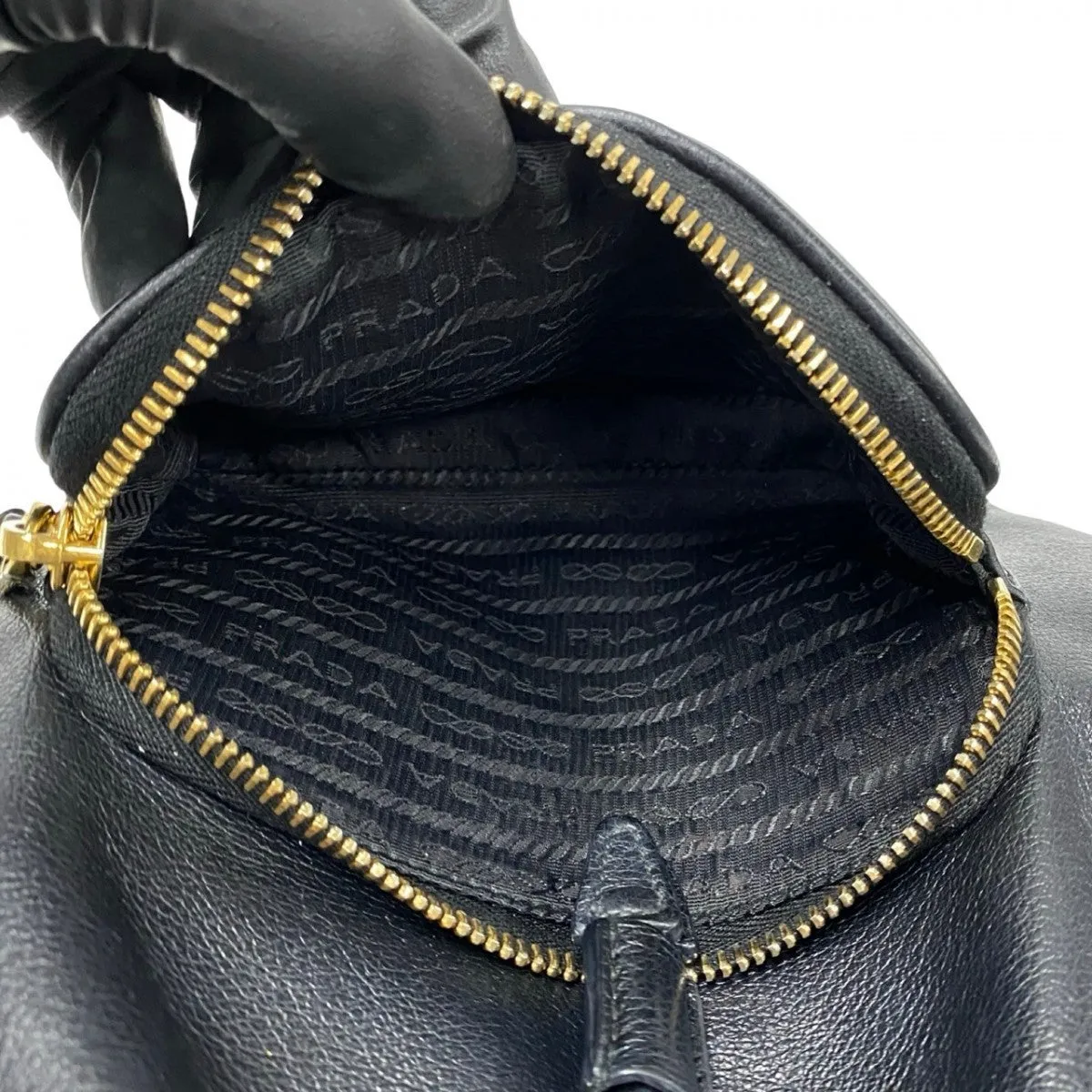 PRADA Shoulder Bag leather black duet