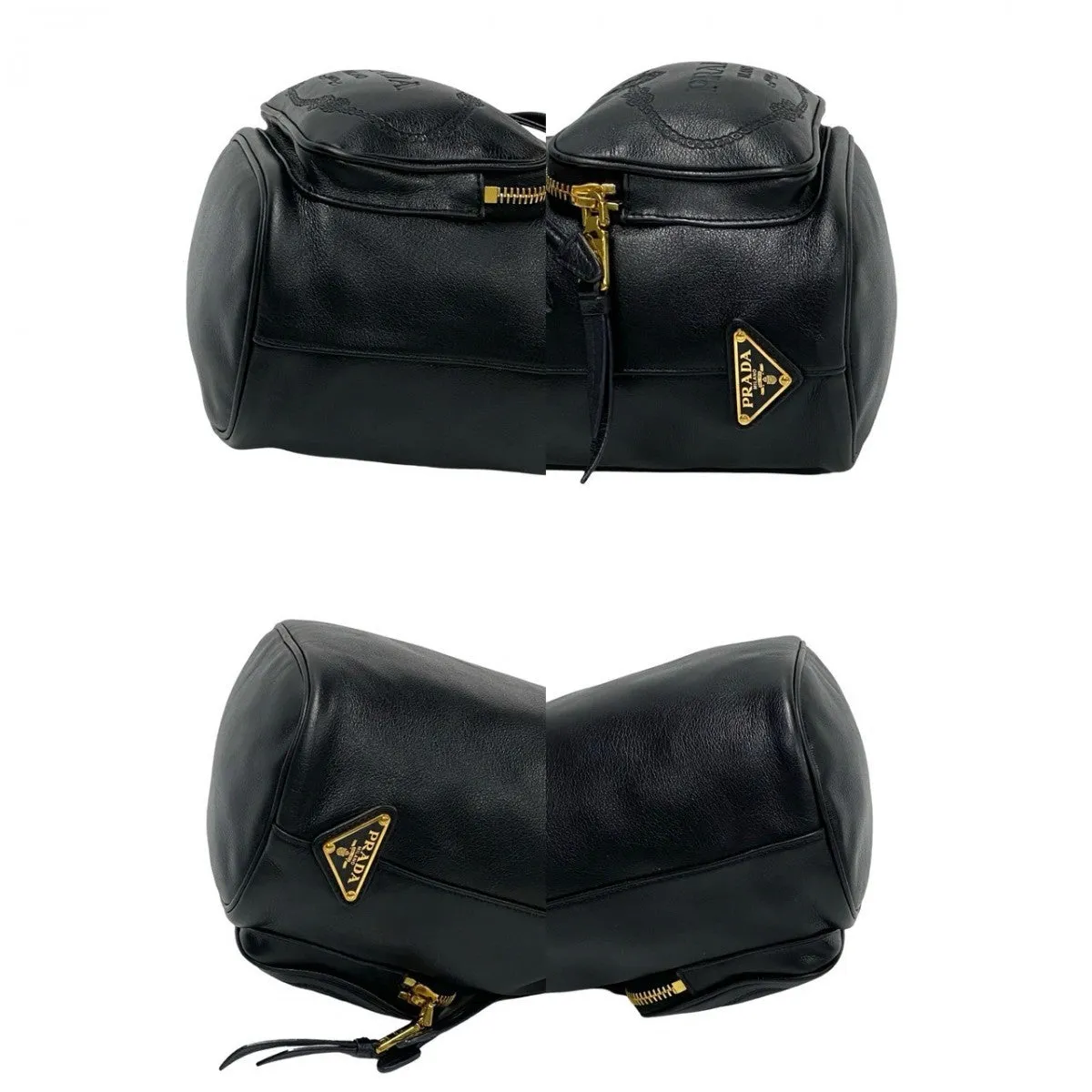 PRADA Shoulder Bag leather black duet