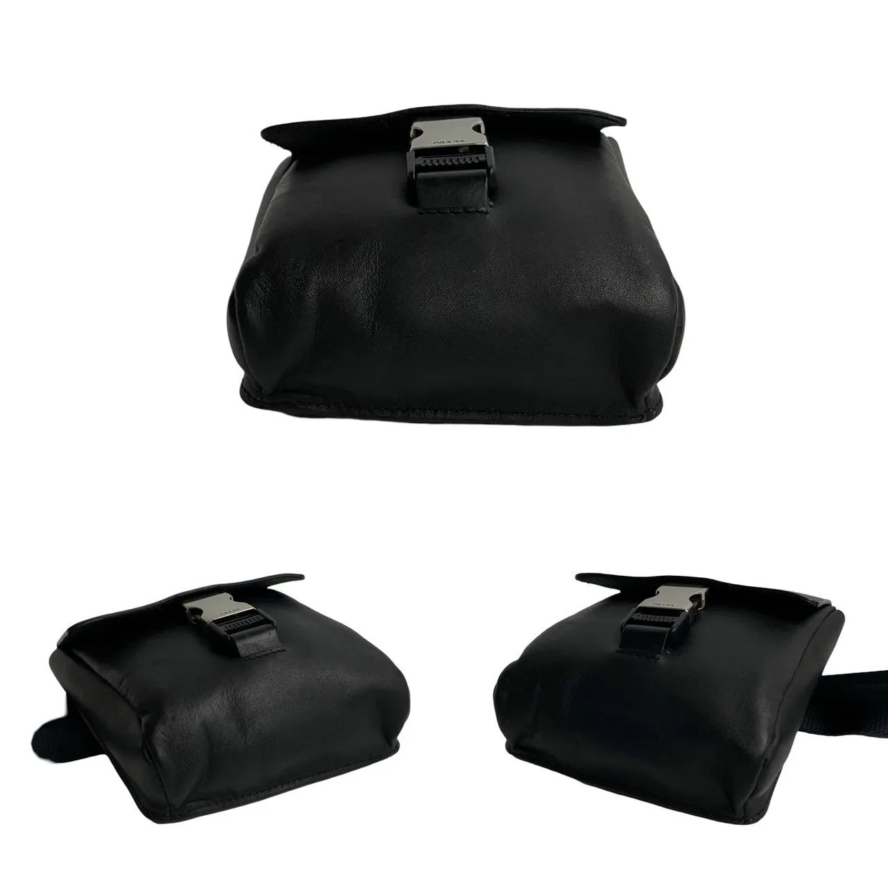 PRADA Shoulder Bag leather black logo Metal mens(Unisex) Used