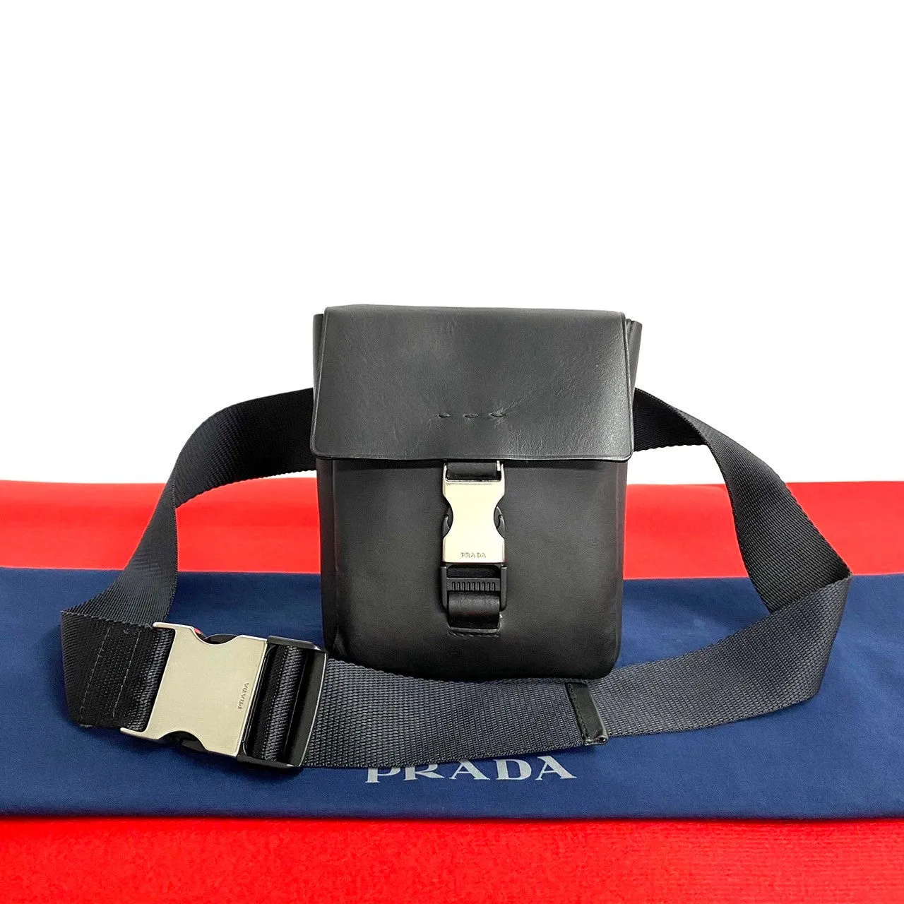 PRADA Shoulder Bag leather black logo Metal mens(Unisex) Used