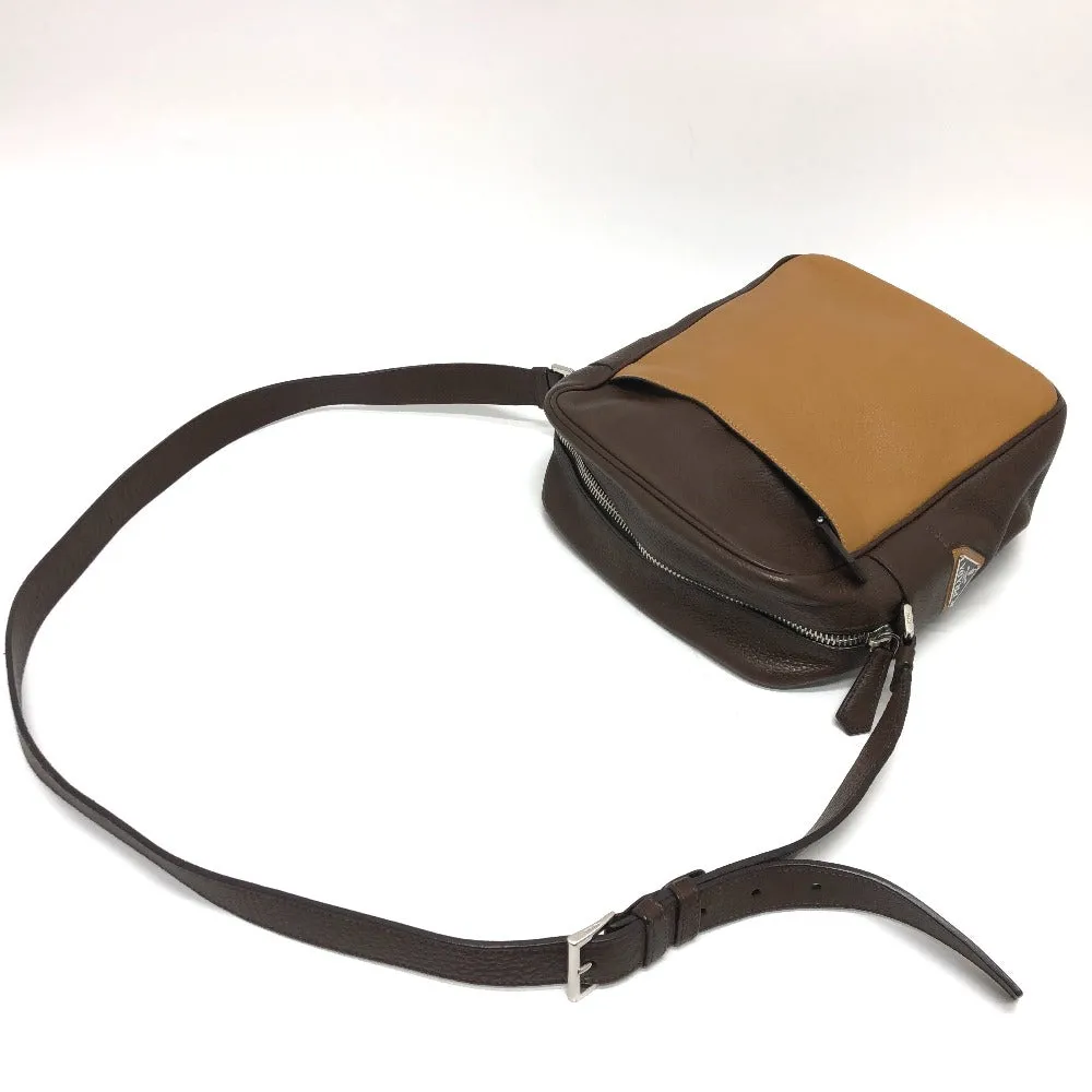 PRADA Shoulder Bag leather Brown Triangle logo By color Women Silver hardware Used