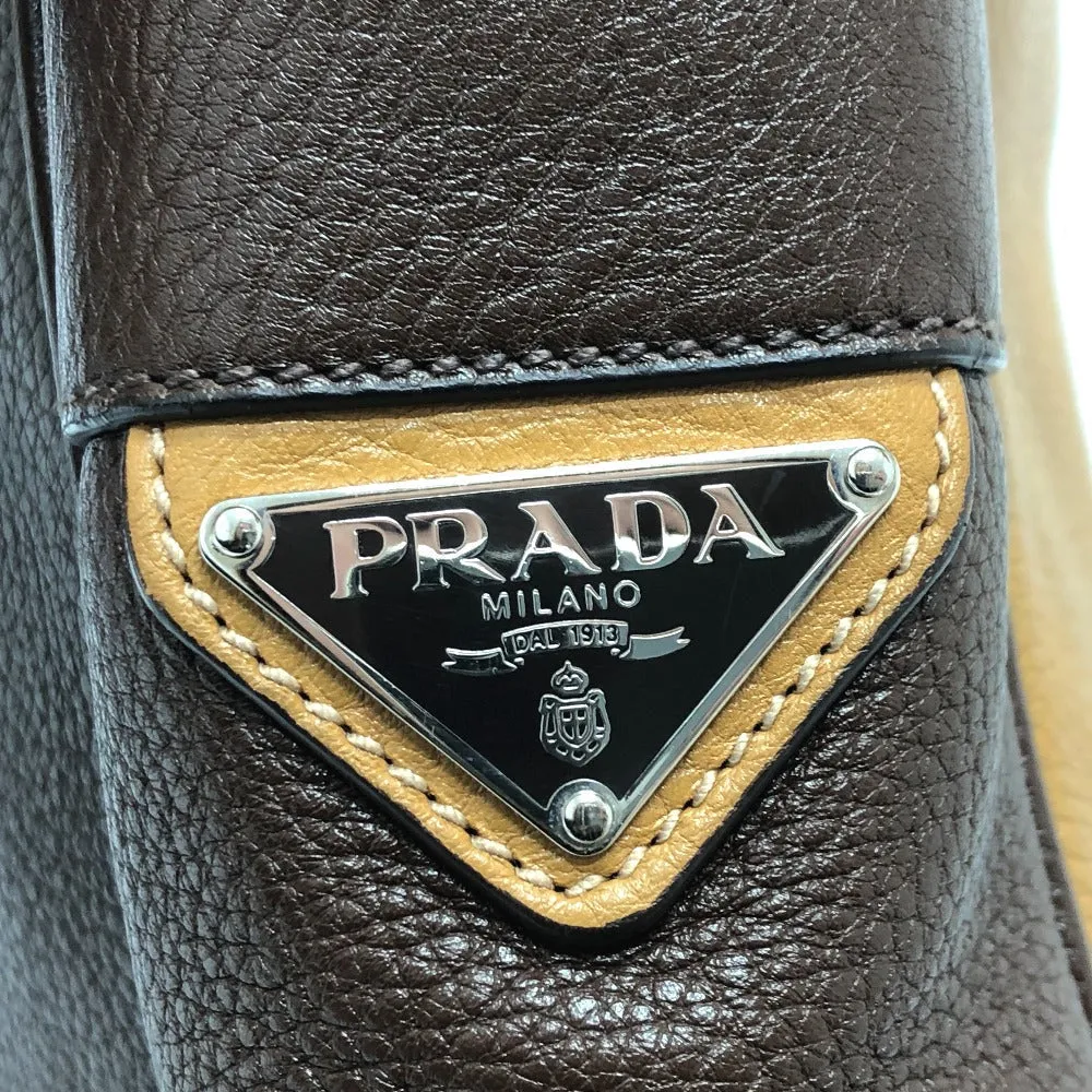 PRADA Shoulder Bag leather Brown Triangle logo By color Women Silver hardware Used