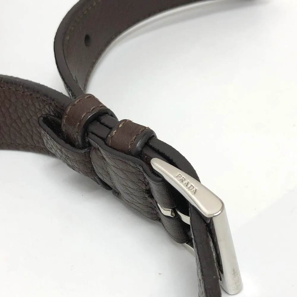 PRADA Shoulder Bag leather Brown Triangle logo By color Women Silver hardware Used