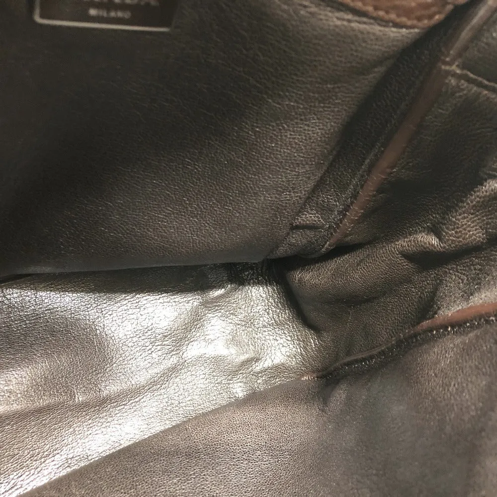 PRADA Shoulder Bag leather Brown Triangle logo By color Women Silver hardware Used