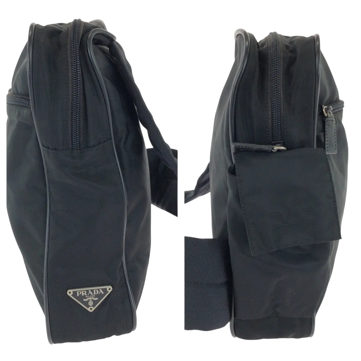 PRADA Shoulder Bag Nylon Black SilverMetal Test Triangle With logo