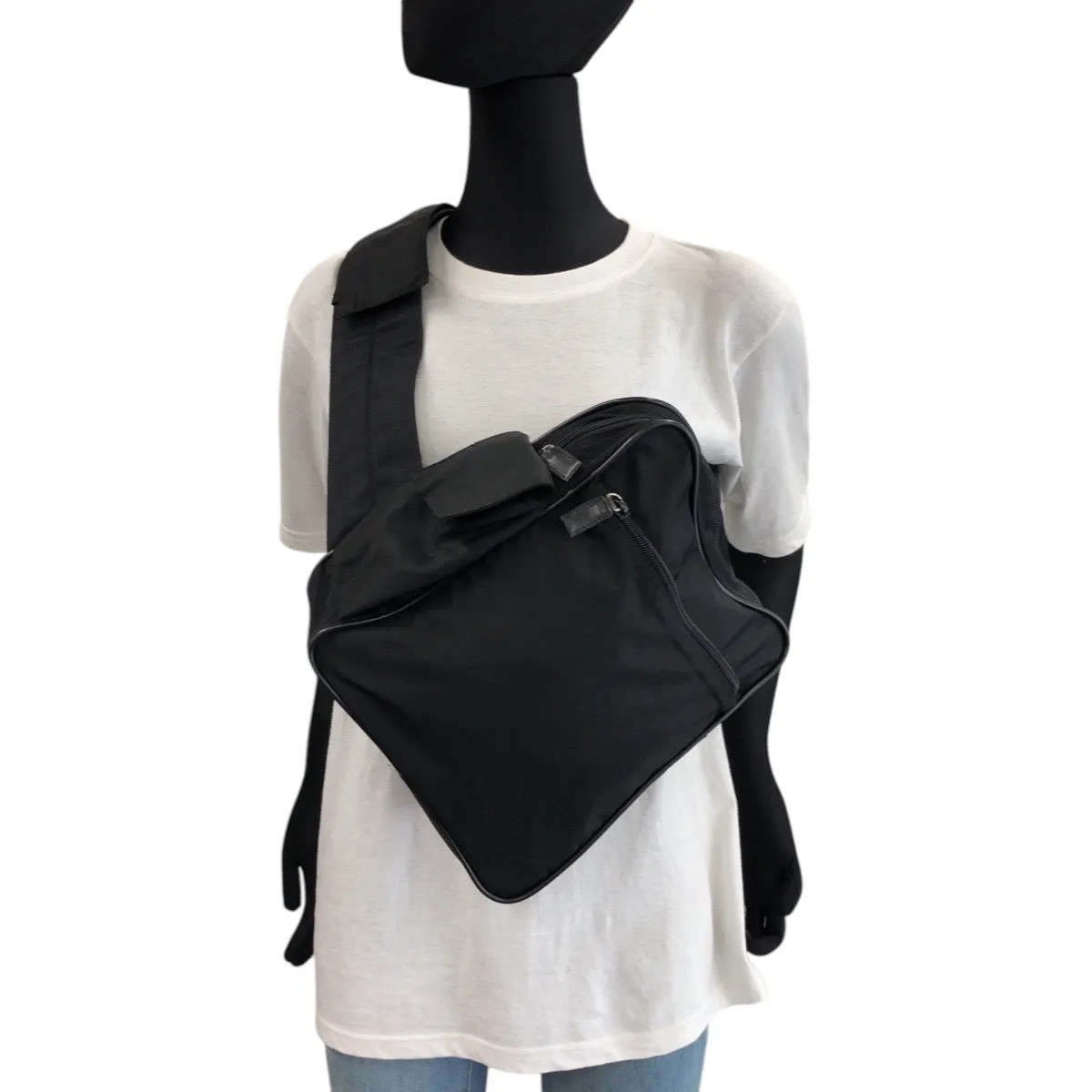 PRADA Shoulder Bag Nylon Black SilverMetal Test Triangle With logo