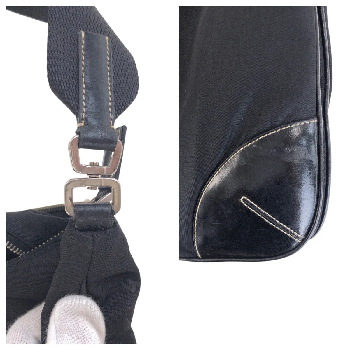 PRADA Shoulder Bag Nylon black Test Triangle With logo