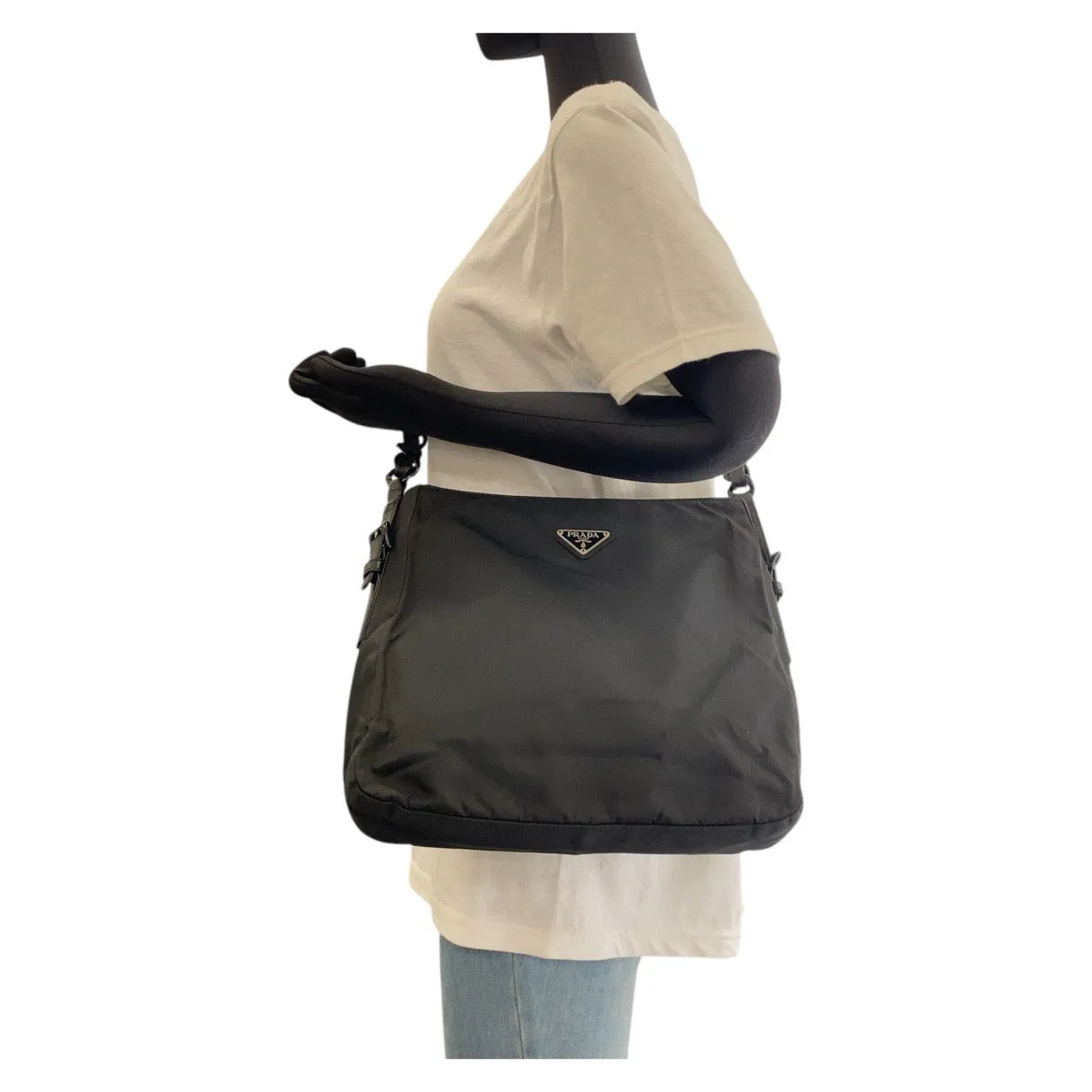 PRADA Shoulder Bag Nylon black Test Triangle With logo