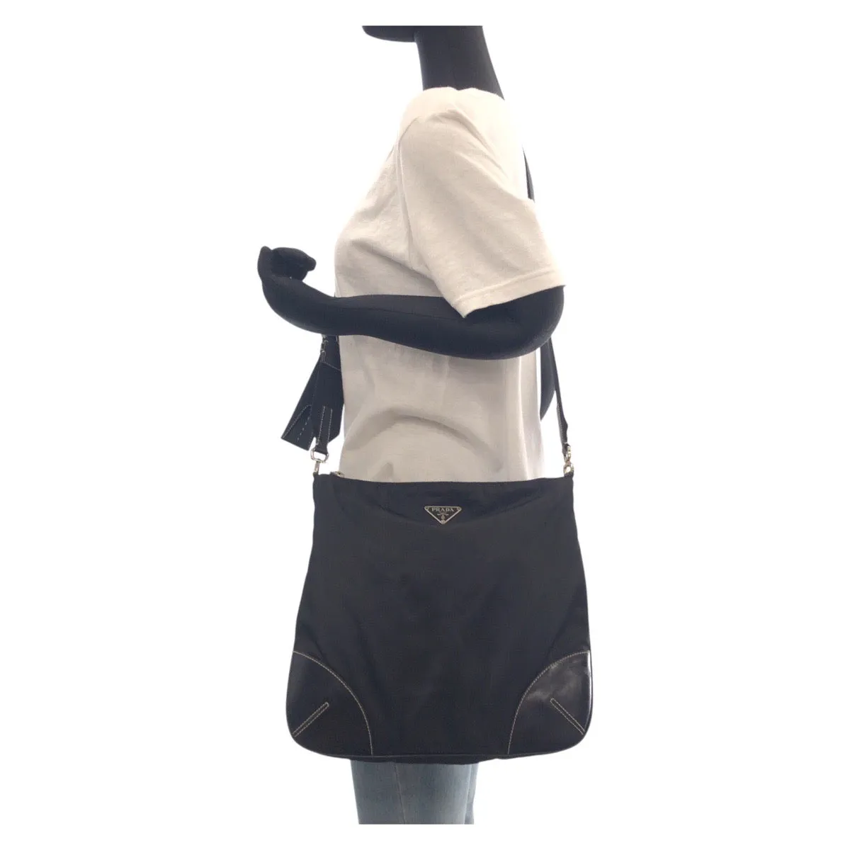 PRADA Shoulder Bag Nylon black Test Triangle With logo