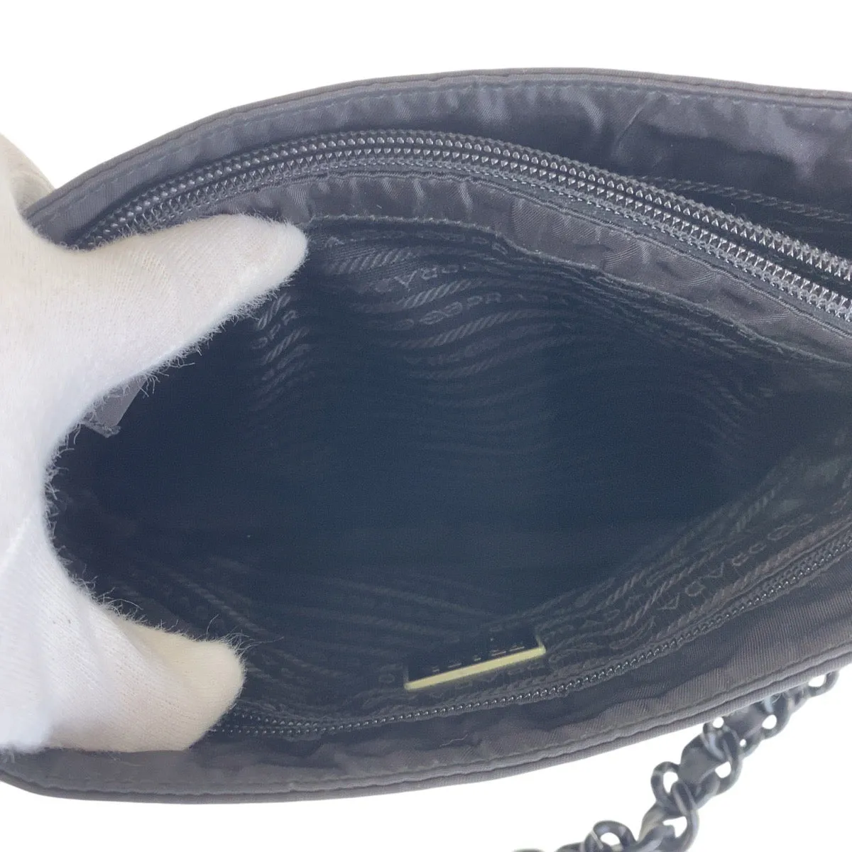 PRADA Shoulder Bag Nylon black Test Triangle With logo