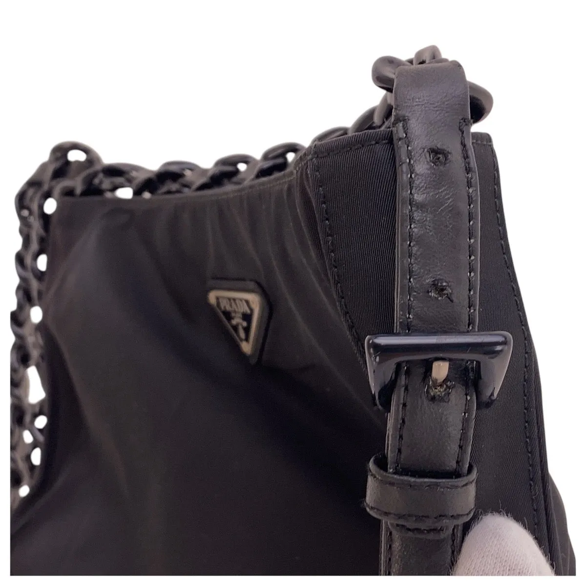 PRADA Shoulder Bag Nylon black Test Triangle With logo