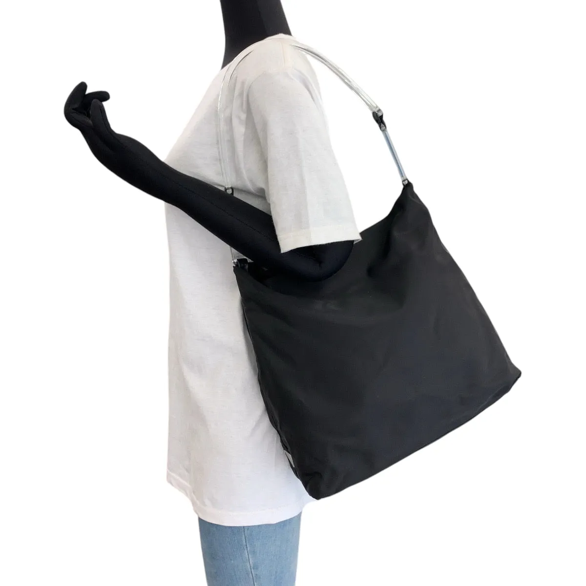 PRADA Shoulder Bag Nylon black Test Triangle With logo