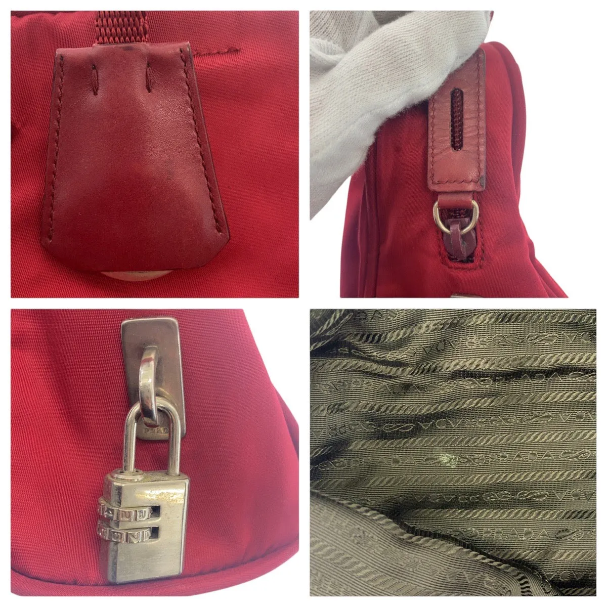 PRADA Shoulder Bag Nylon Red Test Triangle With logo