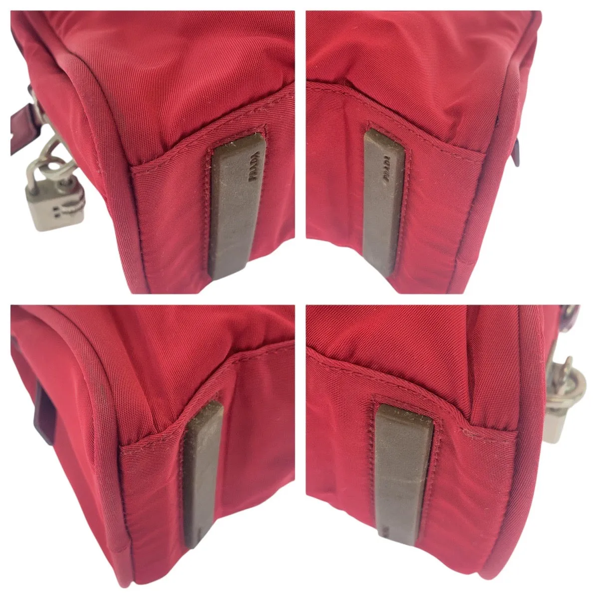 PRADA Shoulder Bag Nylon Red Test Triangle With logo