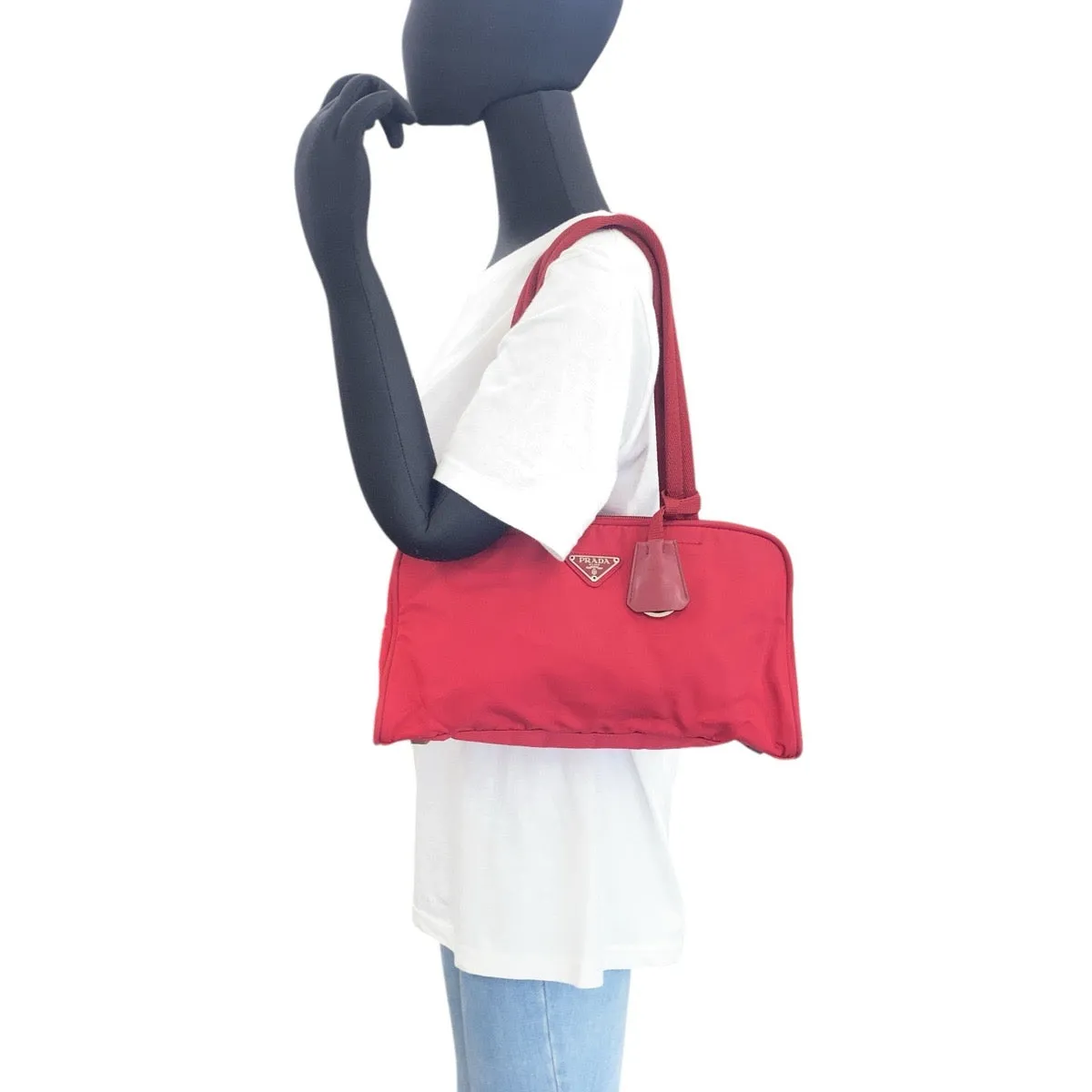 PRADA Shoulder Bag Nylon Red Test Triangle With logo
