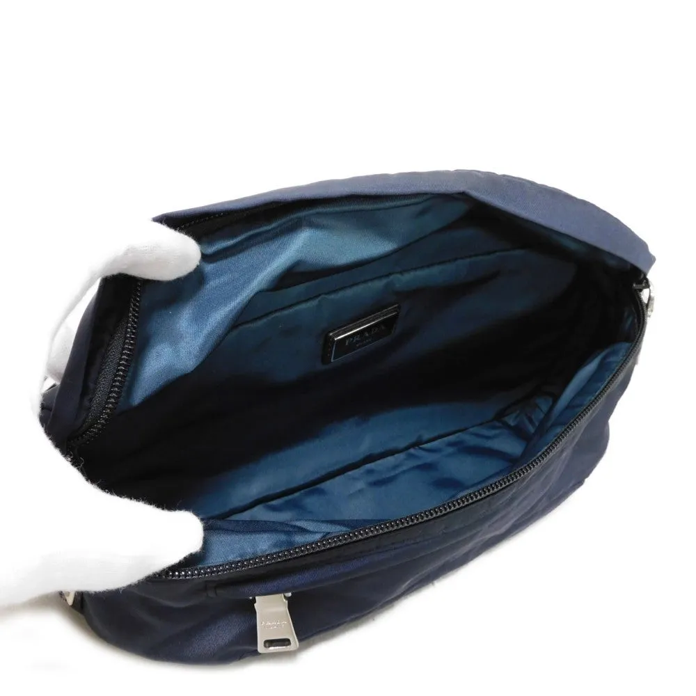 PRADA Sling bag 2VL004 Nylon Navy logo rubber waist pouch Shoulder Bag 018 Sports Tessuto Fanny Pack mens Used