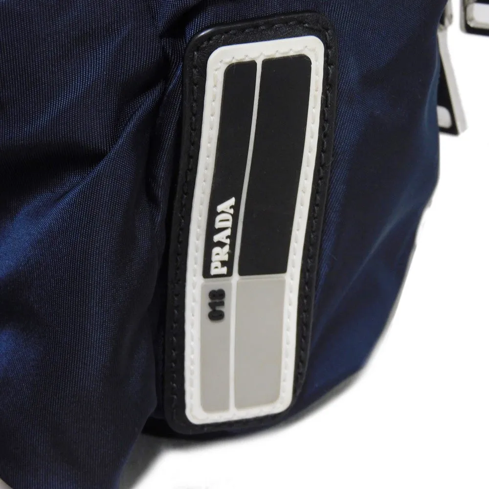 PRADA Sling bag 2VL004 Nylon Navy logo rubber waist pouch Shoulder Bag 018 Sports Tessuto Fanny Pack mens Used