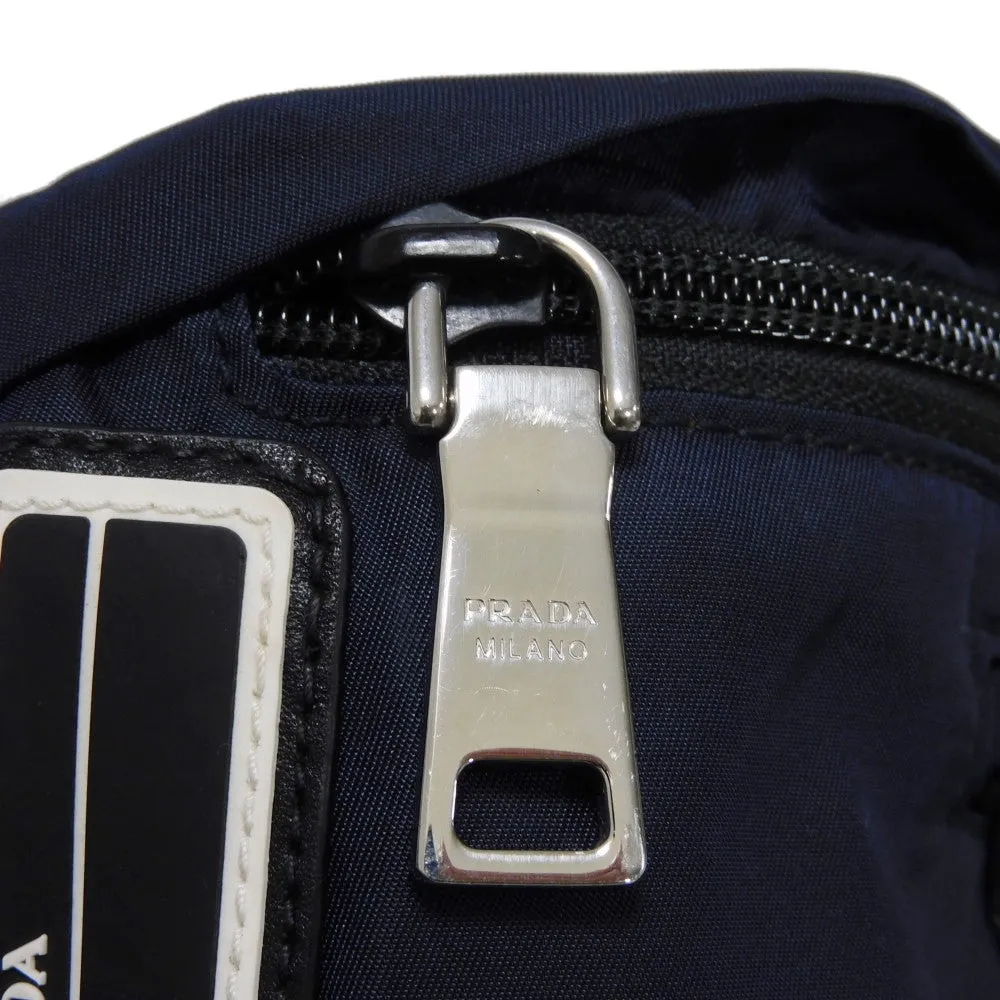 PRADA Sling bag 2VL004 Nylon Navy logo rubber waist pouch Shoulder Bag 018 Sports Tessuto Fanny Pack mens Used