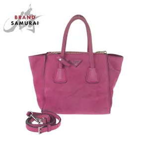 PRADA Tote Bag BN2625 Suede Pink SilverMetal Tote Bag Shoulder Bag Handbag Triangle With logo Women Used