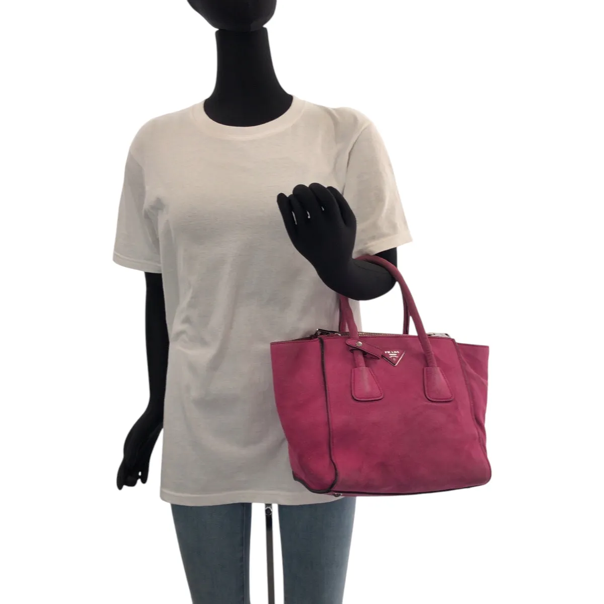 PRADA Tote Bag BN2625 Suede Pink SilverMetal Tote Bag Shoulder Bag Handbag Triangle With logo Women Used