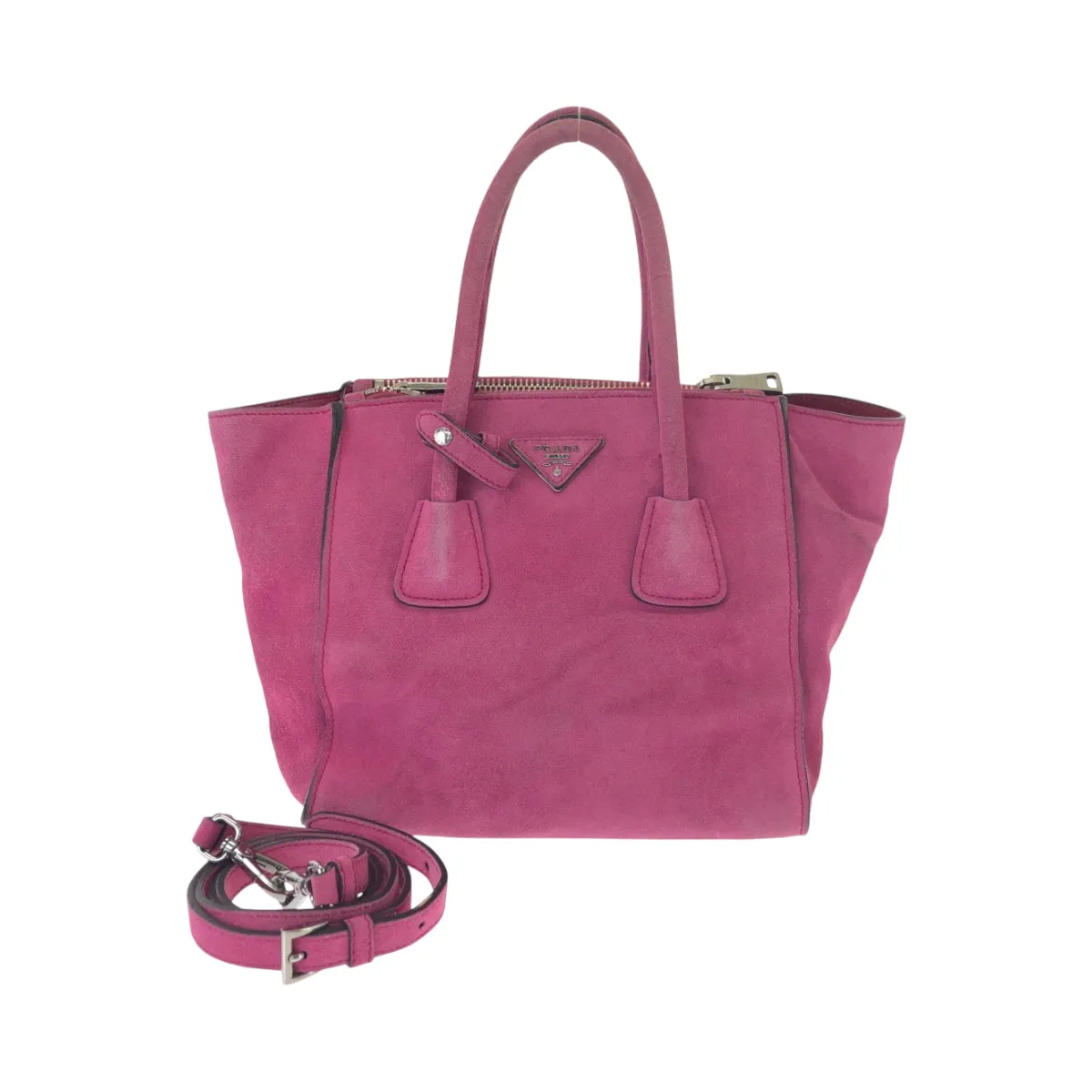 PRADA Tote Bag BN2625 Suede Pink SilverMetal Tote Bag Shoulder Bag Handbag Triangle With logo Women Used