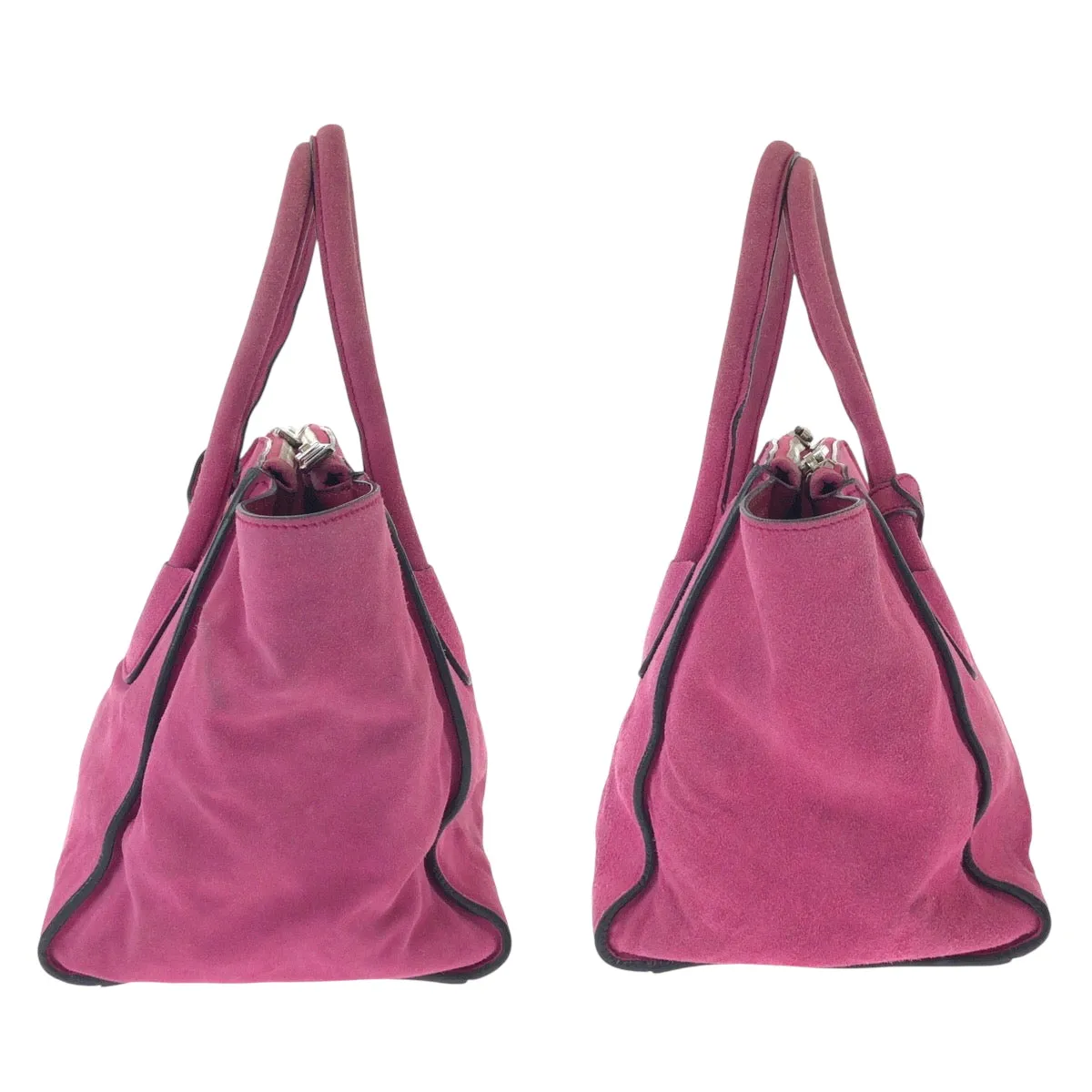 PRADA Tote Bag BN2625 Suede Pink SilverMetal Tote Bag Shoulder Bag Handbag Triangle With logo Women Used