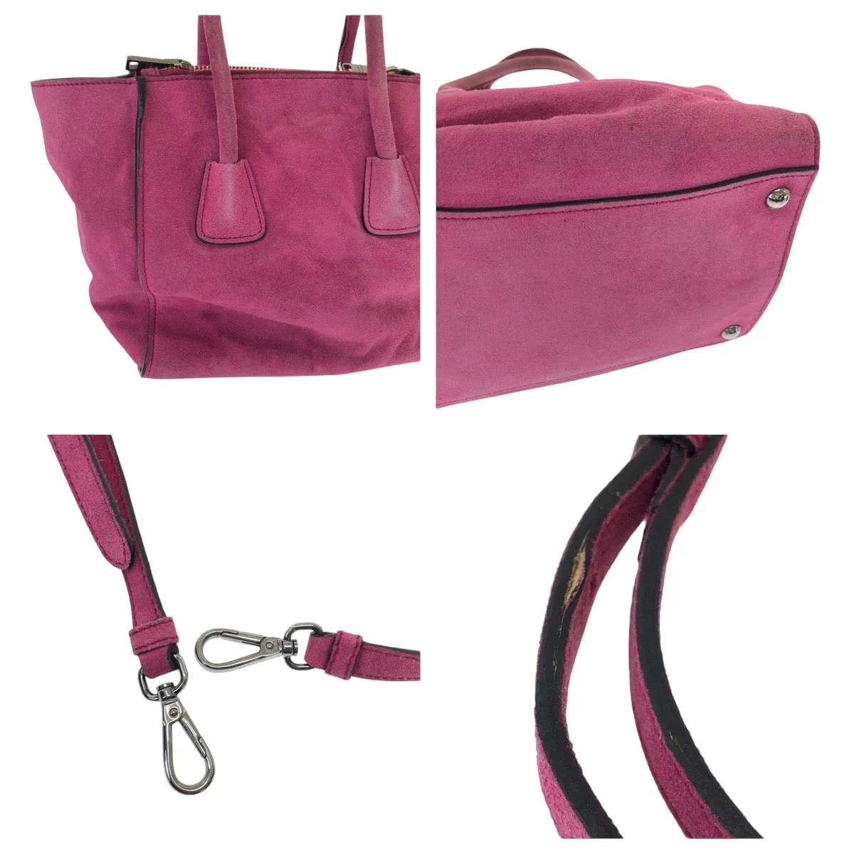 PRADA Tote Bag BN2625 Suede Pink SilverMetal Tote Bag Shoulder Bag Handbag Triangle With logo Women Used