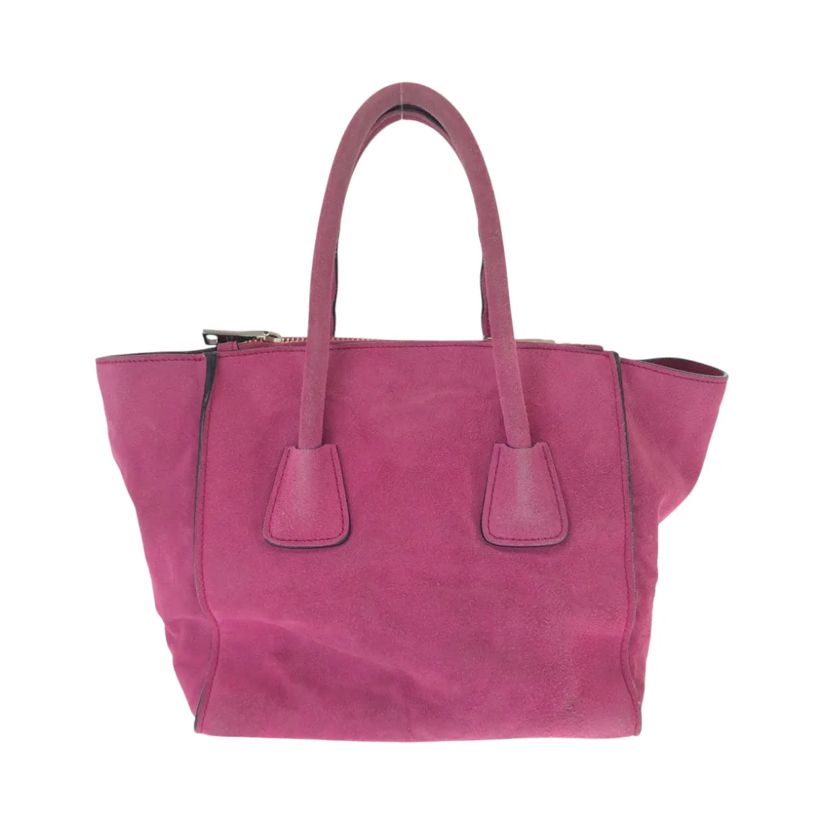 PRADA Tote Bag BN2625 Suede Pink SilverMetal Tote Bag Shoulder Bag Handbag Triangle With logo Women Used