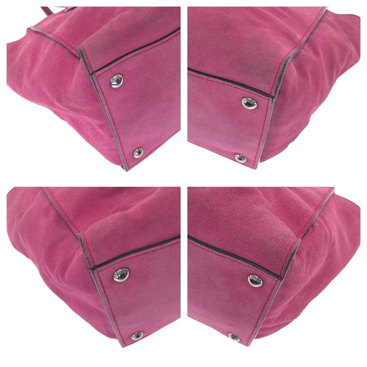 PRADA Tote Bag BN2625 Suede Pink SilverMetal Tote Bag Shoulder Bag Handbag Triangle With logo Women Used