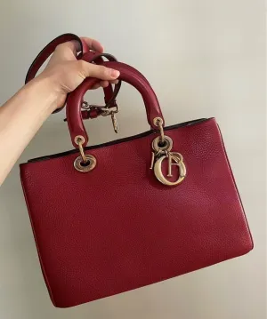Preloved Christian Dior VIP Medium Red Leather Shoulder Bag