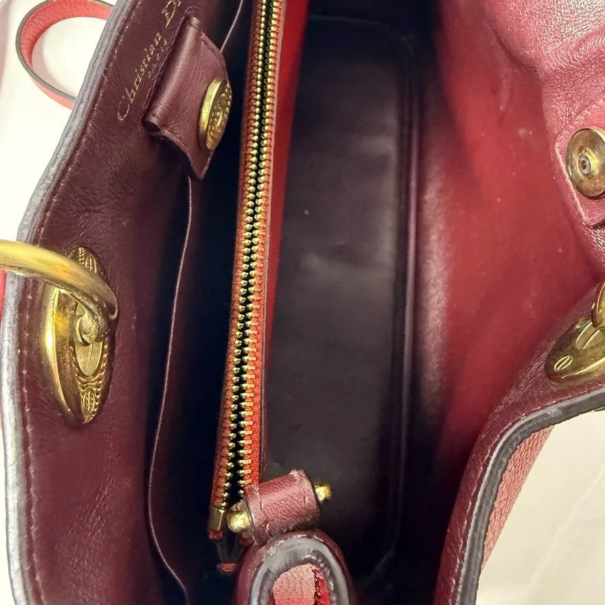 Preloved Christian Dior VIP Medium Red Leather Shoulder Bag