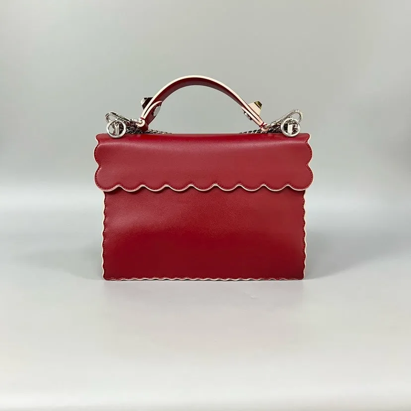 Preloved Fendi Kan I Red Leather Shoulder Bag 26*18*8cm XJ10867
