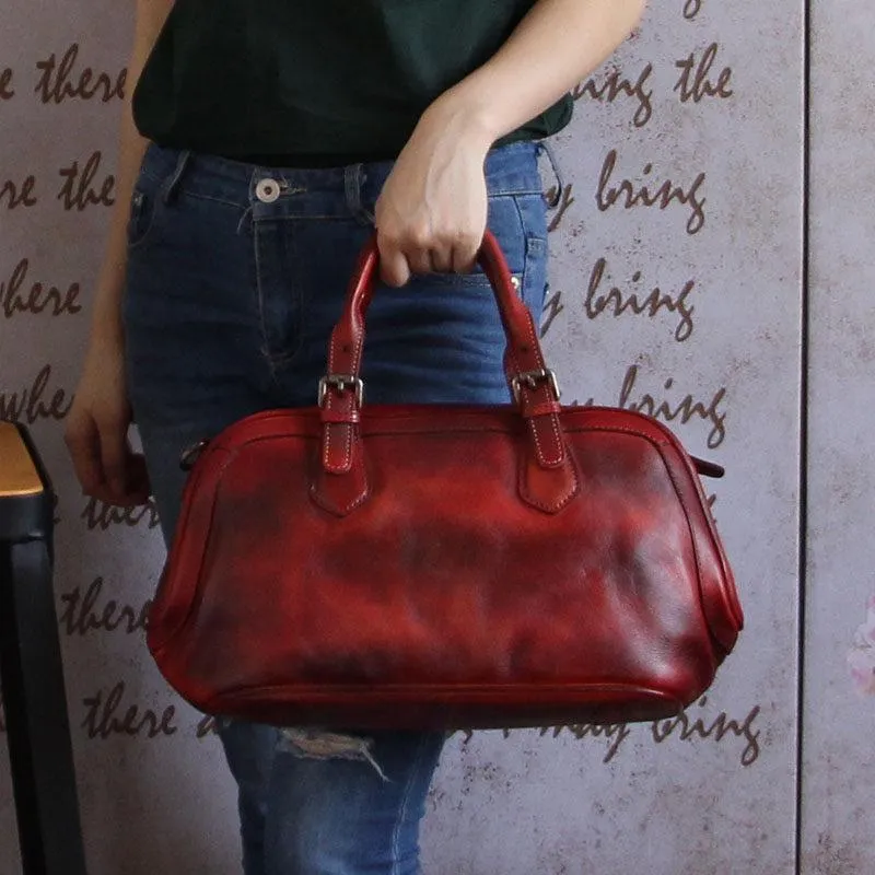 Purple 13" Womens Leather Doctor Handbag Gray Doctor's Bag Red Shoulder Bag Purse for ladies