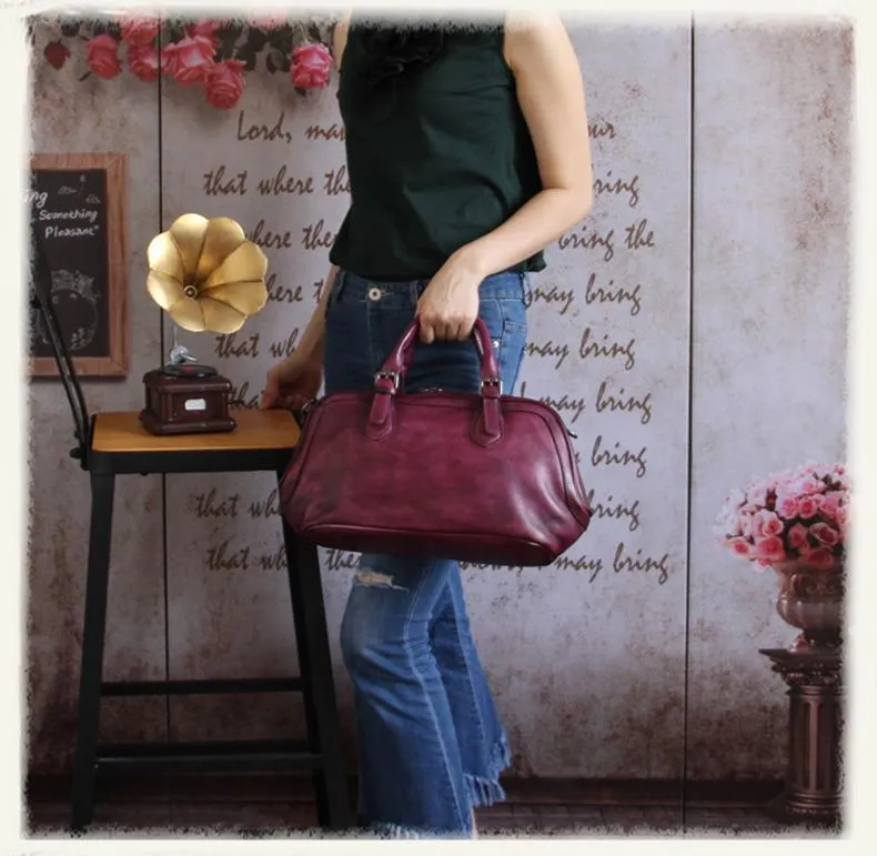 Purple 13" Womens Leather Doctor Handbag Gray Doctor's Bag Red Shoulder Bag Purse for ladies