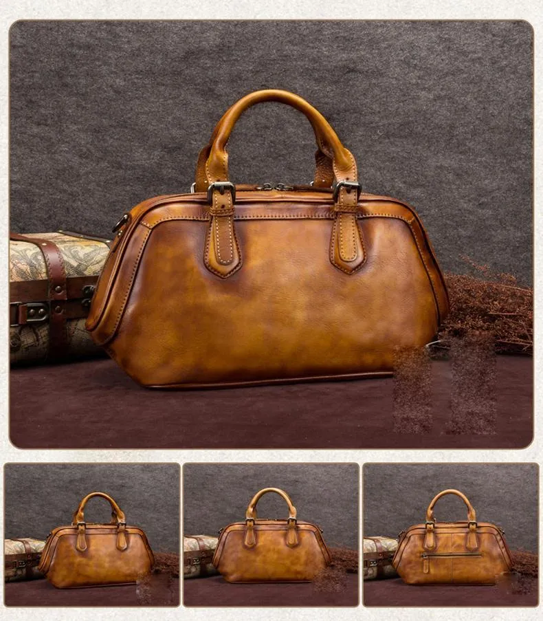 Purple 13" Womens Leather Doctor Handbag Gray Doctor's Bag Red Shoulder Bag Purse for ladies