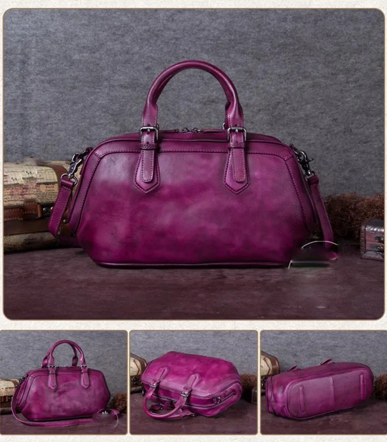 Purple 13" Womens Leather Doctor Handbag Gray Doctor's Bag Red Shoulder Bag Purse for ladies