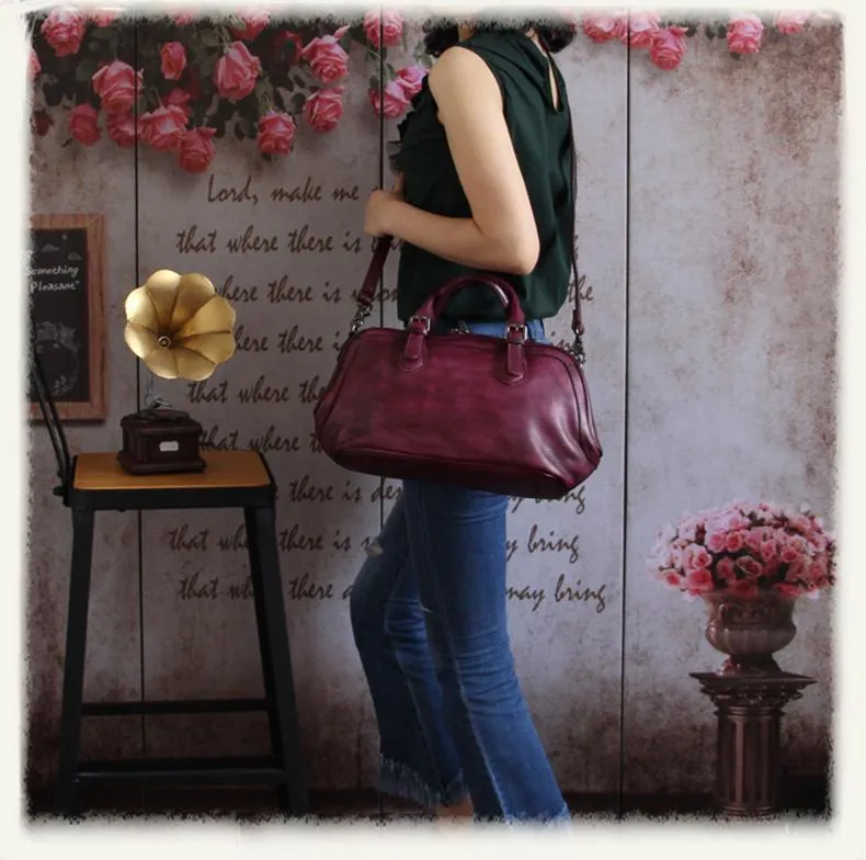 Purple 13" Womens Leather Doctor Handbag Gray Doctor's Bag Red Shoulder Bag Purse for ladies