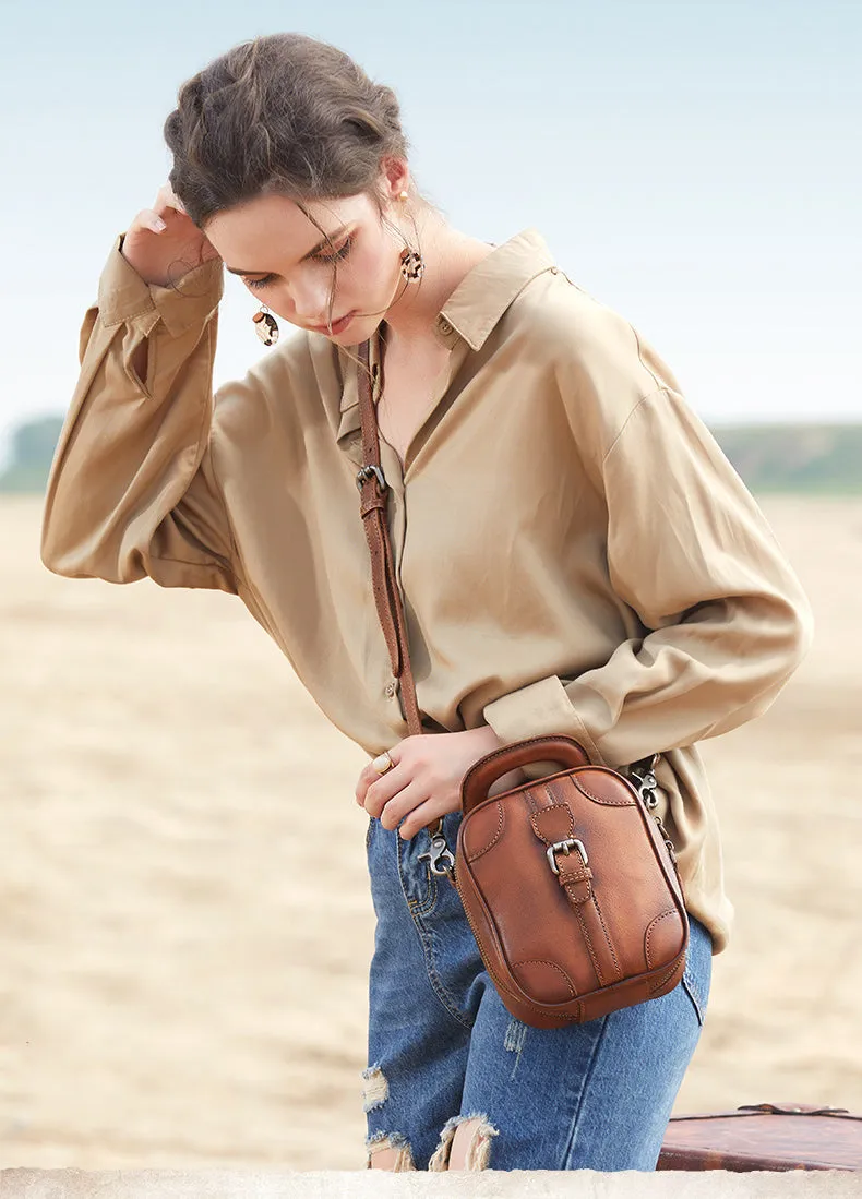 Purple Leather Womens Small Vertical Shoulder Bag Small Handmade Crossbody Handbag Purse for Ladies