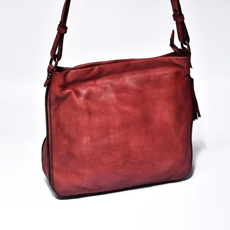 Red Vintage Womens Leather Side Bag Shoulder Purse Brown Crossbody Bags Purses for Ladies