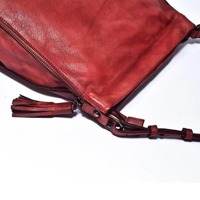 Red Vintage Womens Leather Side Bag Shoulder Purse Brown Crossbody Bags Purses for Ladies