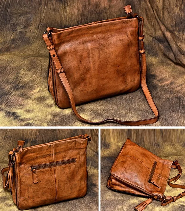 Red Vintage Womens Leather Side Bag Shoulder Purse Brown Crossbody Bags Purses for Ladies