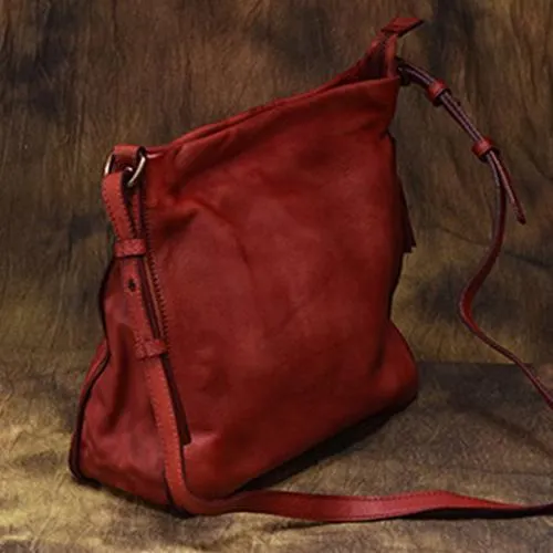 Red Vintage Womens Leather Side Bag Shoulder Purse Brown Crossbody Bags Purses for Ladies