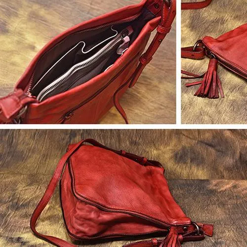 Red Vintage Womens Leather Side Bag Shoulder Purse Brown Crossbody Bags Purses for Ladies