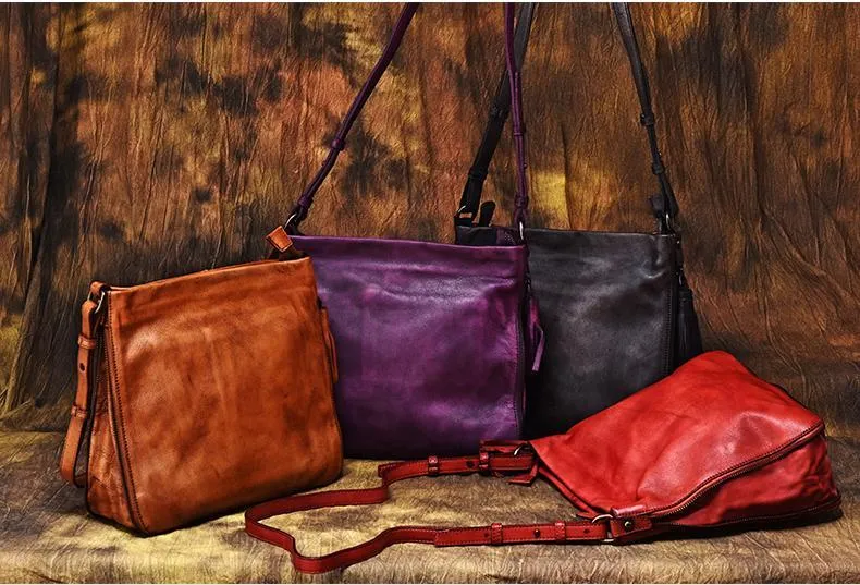 Red Vintage Womens Leather Side Bag Shoulder Purse Brown Crossbody Bags Purses for Ladies