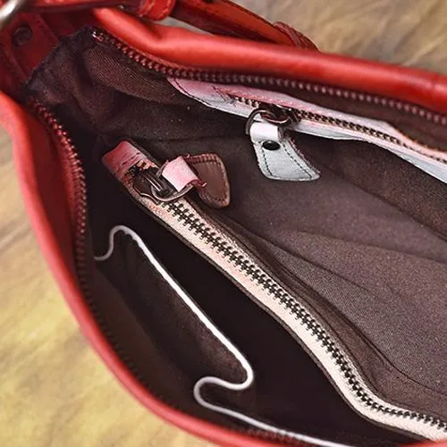 Red Vintage Womens Leather Side Bag Shoulder Purse Brown Crossbody Bags Purses for Ladies