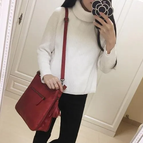 Red Vintage Womens Leather Side Bag Shoulder Purse Brown Crossbody Bags Purses for Ladies