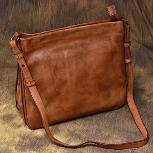 Red Vintage Womens Leather Side Bag Shoulder Purse Brown Crossbody Bags Purses for Ladies