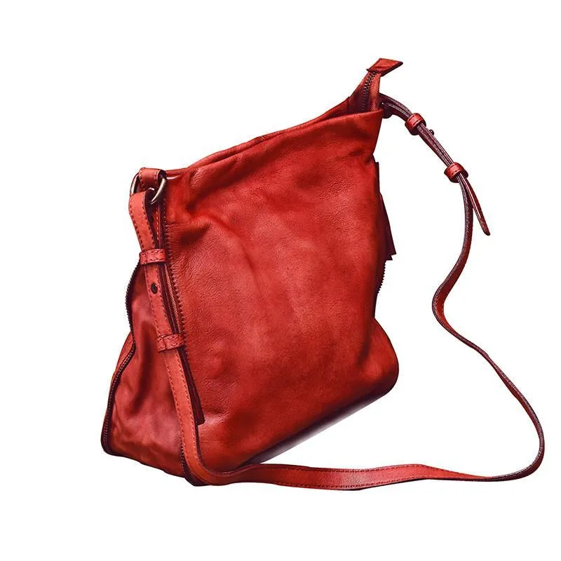 Red Vintage Womens Leather Side Bag Shoulder Purse Brown Crossbody Bags Purses for Ladies