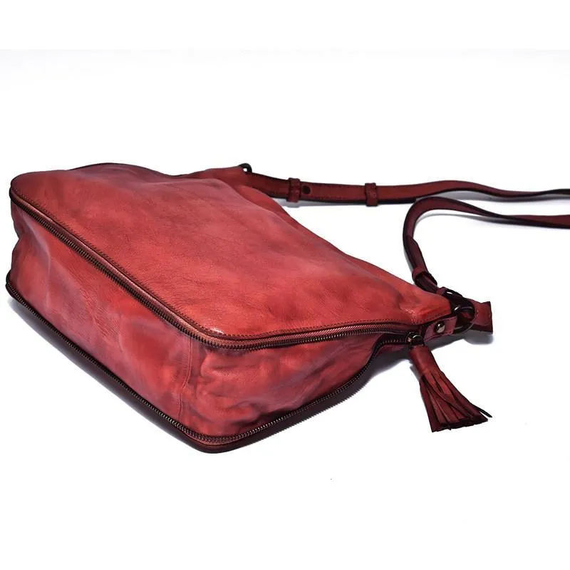 Red Vintage Womens Leather Side Bag Shoulder Purse Brown Crossbody Bags Purses for Ladies