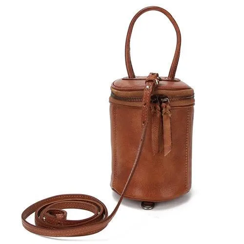 Red Womens Leather Bucket Handbag Womens Barrel Purse Small Brown Bucket Shoulder Purse